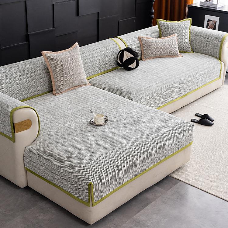 Modern Chenille Modular Sofa Cover for Pets - Green, Contrast Trim