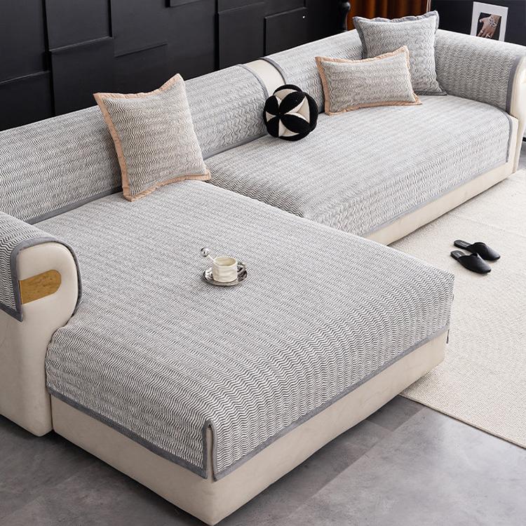 Modern Chenille Modular Sofa Cover for Pets - Gray, Contrast Trim