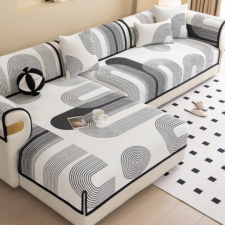 Modern Chenille Modular Sofa Cover for Pets - Black, Geometric