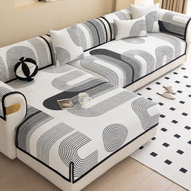 Modern Chenille Modular Sofa Cover for Pets - Black, Geometric