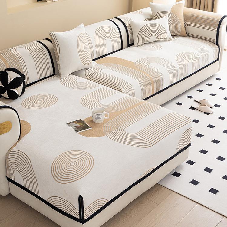Modern Chenille Modular Sofa Cover for Pets - Brown, Geometric