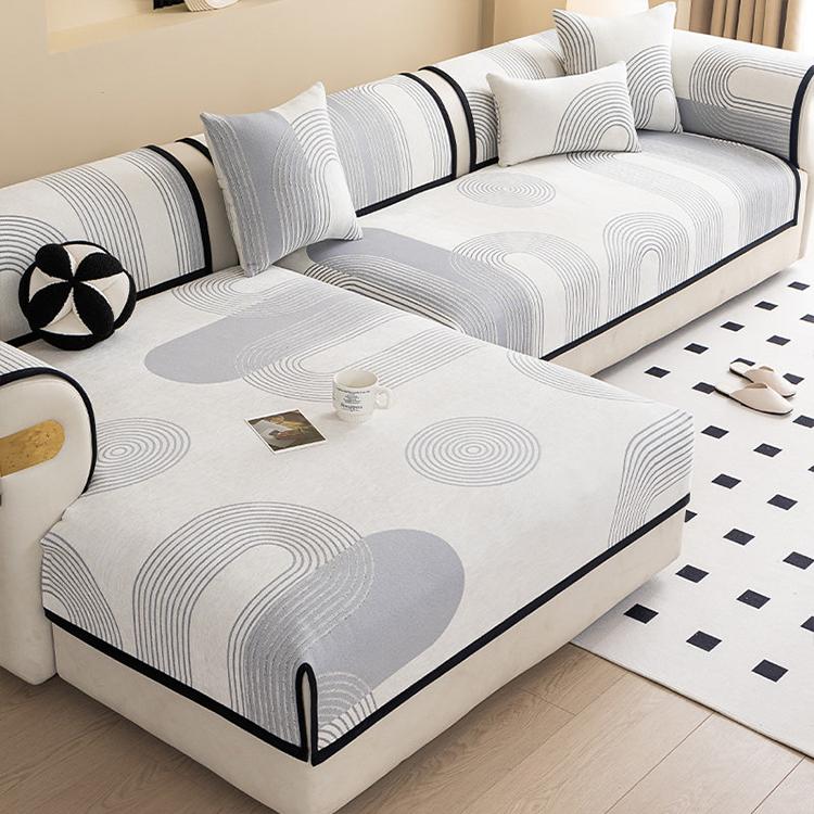 Modern Chenille Modular Sofa Cover for Pets - Gray, Geometric