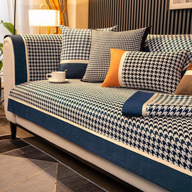 Color-Block Houndstooth Sofa Cover for Pets - Blue