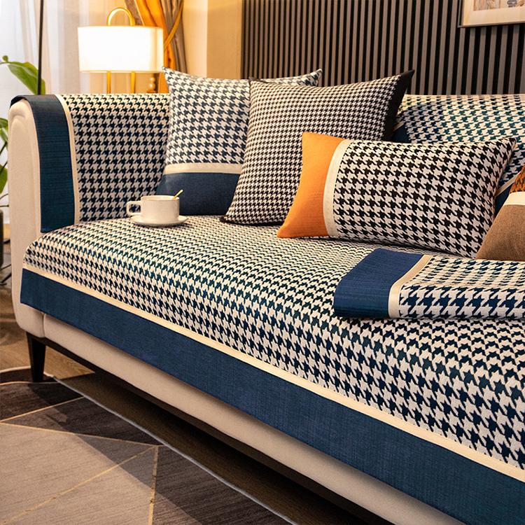 Color-Block Houndstooth Sofa Cover for Pets - Blue