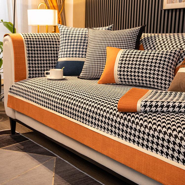 Color-Block Houndstooth Sofa Cover for Pets - Orange