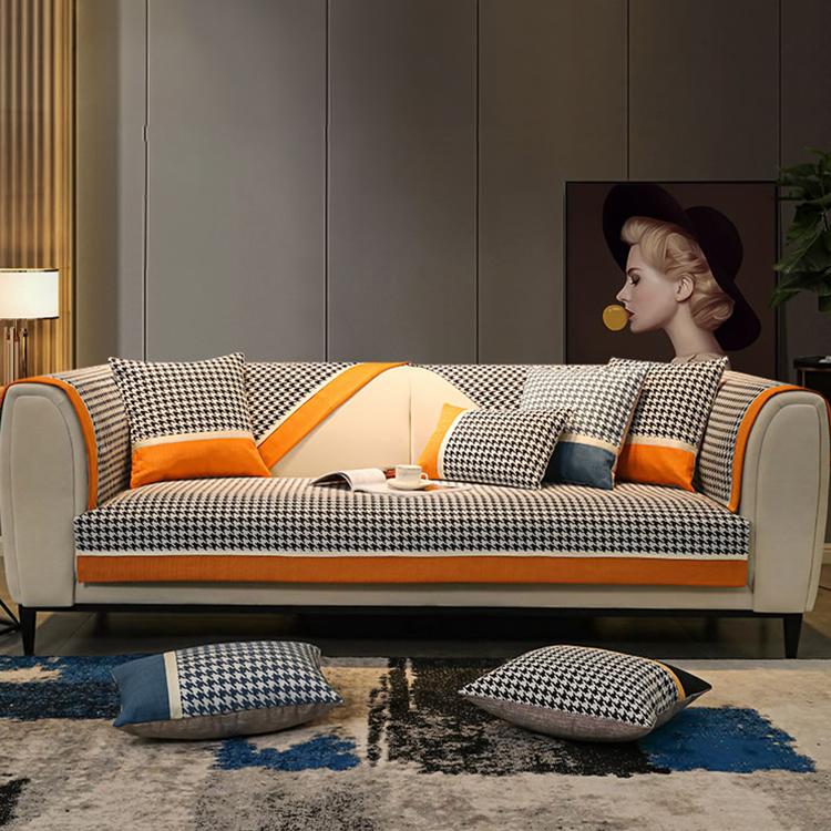 Color-Block Houndstooth Chenille Sofa Protector – gsft-9047 Secondary image