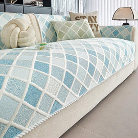 Plaid Ice Silk Modular Sofa Cover for Pets - Blue