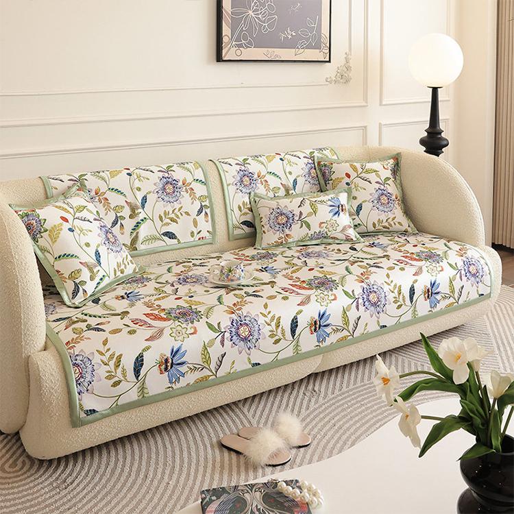 Botanical Floral Ice Silk Sofa Cover for Pets - Green