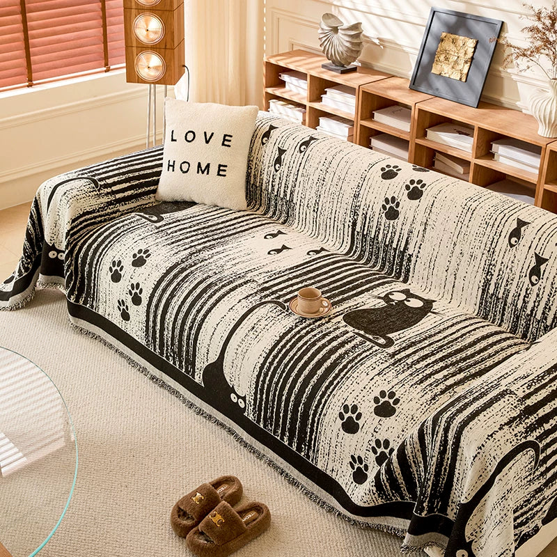 Cartoon Paw Print Chenille Anti-Scratch Throw Couch Cover gsft-9133