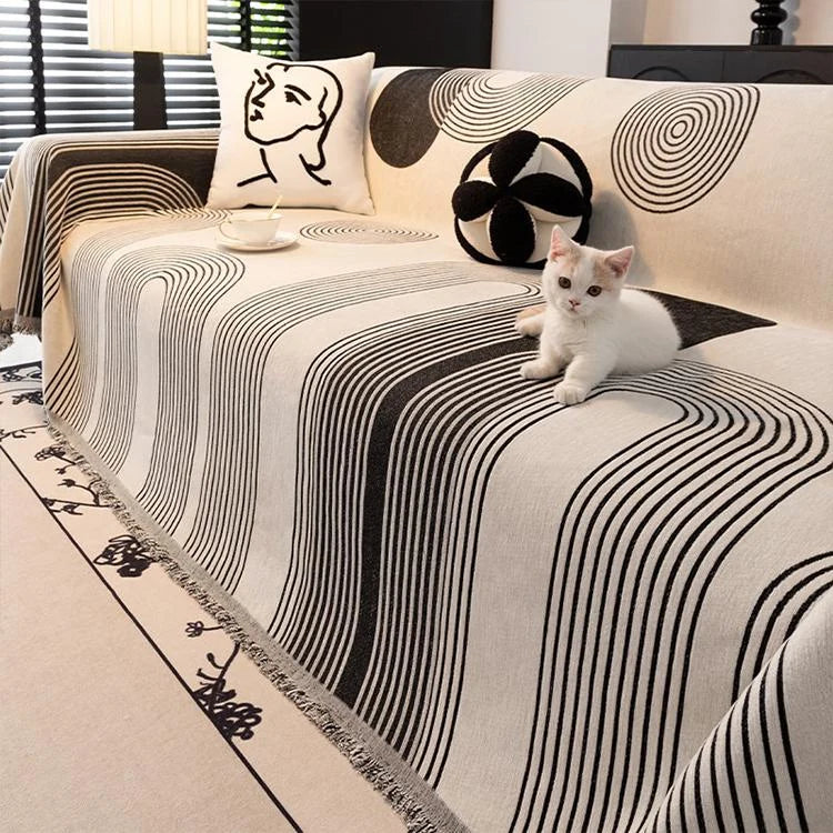 Modern Striped Chenille One-Piece Couch Cover – gsft-9139 - gsft-9139-a-BK