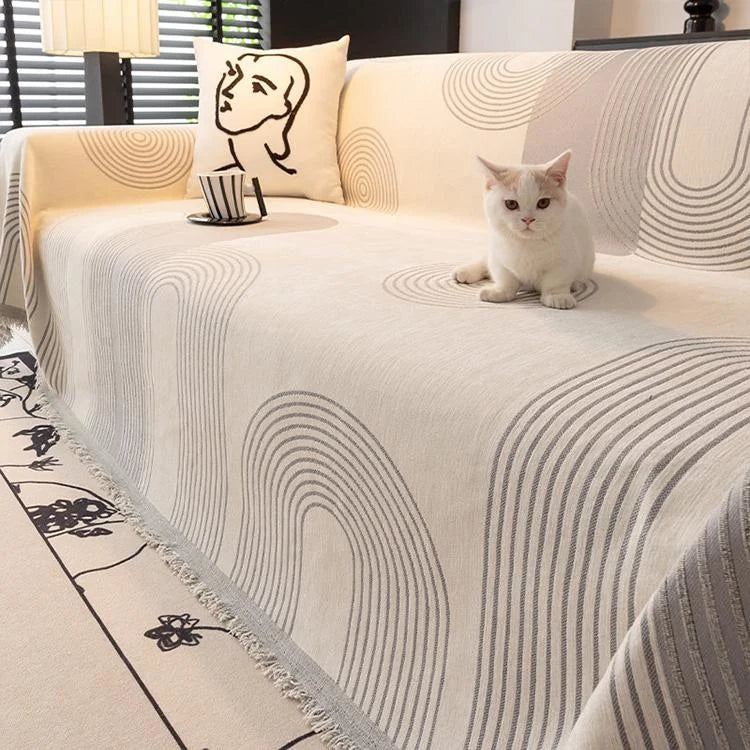 Modern Striped Chenille One-Piece Couch Cover – gsft-9139 - gsft-9139-a-GY
