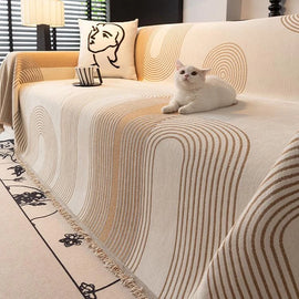 Modern Striped Chenille One-Piece Couch Cover – gsft-9139 - gsft-9139-a-LBN