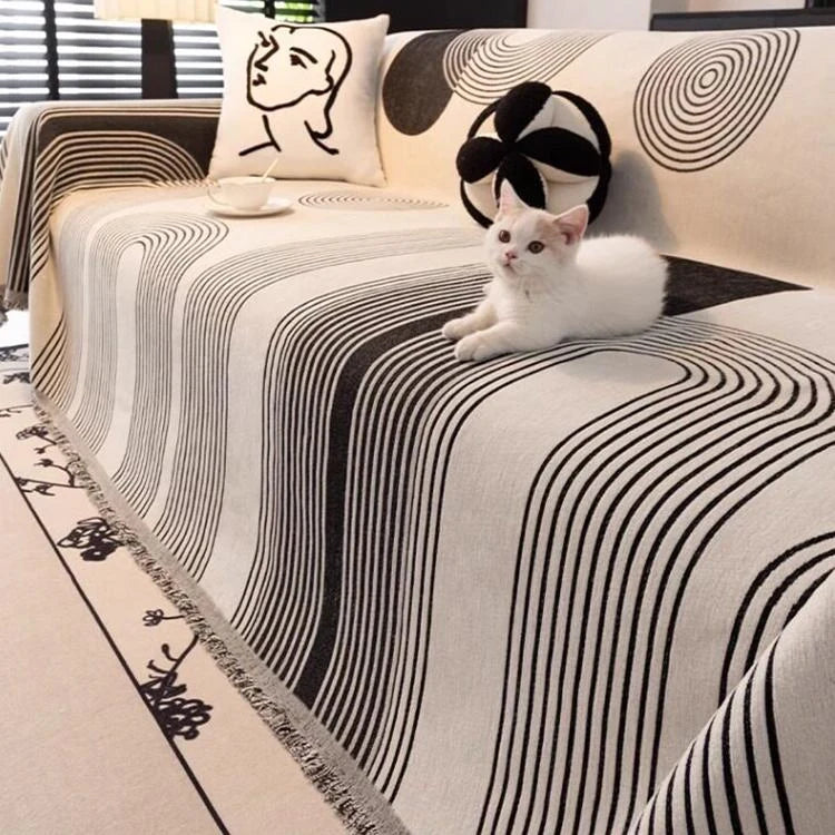Modern Striped Chenille One-Piece Couch Cover – gsft-9139 detail 1