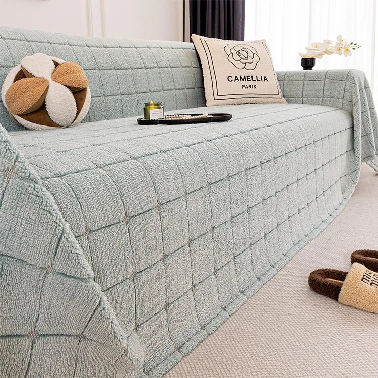 Cozy Plaid Fleece One-Piece Couch Cover – gsft-9141 - gsft-9141-a-BU
