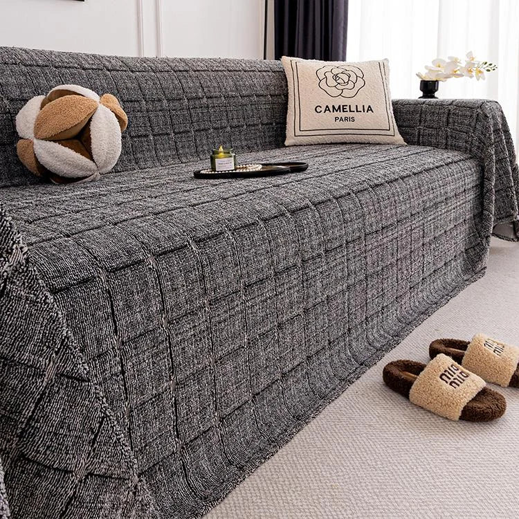 Cozy Plaid Fleece One-Piece Couch Cover – gsft-9141 - gsft-9141-a-DGY