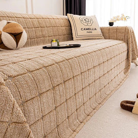 Cozy Plaid Fleece One-Piece Couch Cover – gsft-9141 - gsft-9141-a-LBN