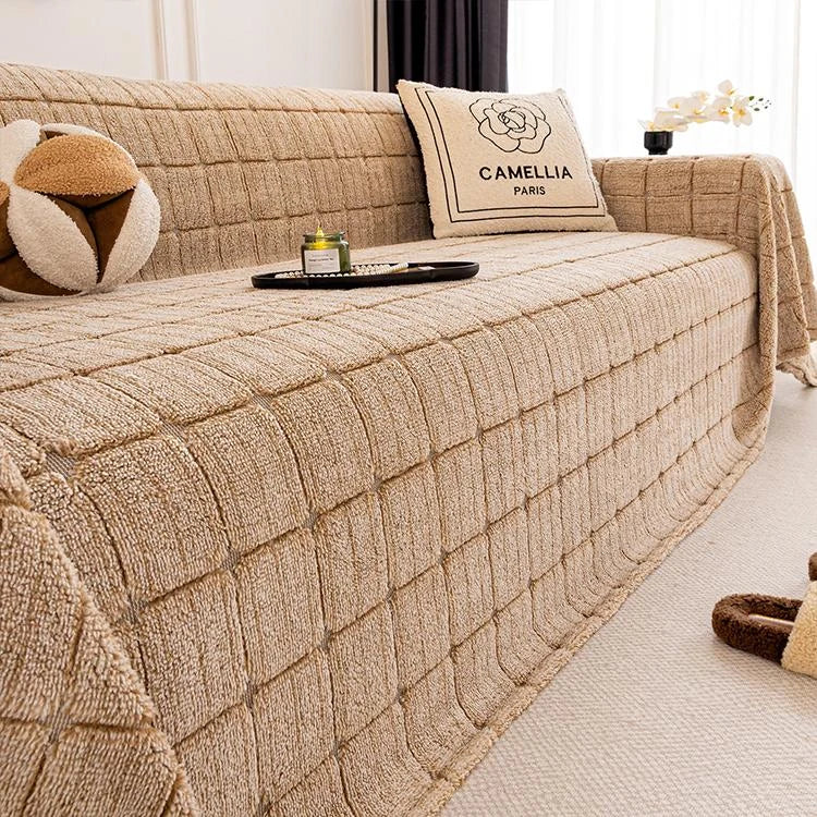 Cozy Plaid Fleece One-Piece Couch Cover – gsft-9141 - gsft-9141-a-LBN