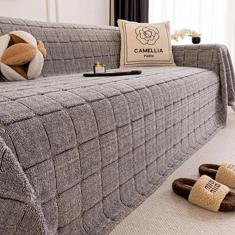 Cozy Plaid Fleece One-Piece Couch Cover – gsft-9141 - gsft-9141-a-LGY