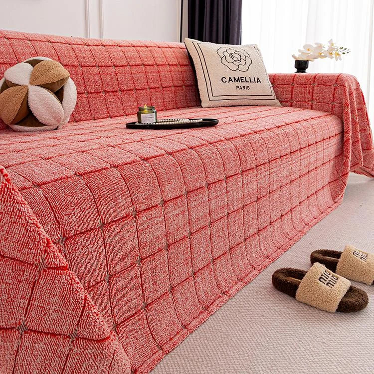 Cozy Plaid Fleece One-Piece Couch Cover – gsft-9141 - gsft-9141-a-RD