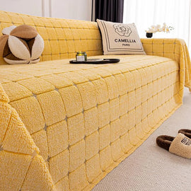 Cozy Plaid Fleece One-Piece Couch Cover – gsft-9141 - gsft-9141-a-YE