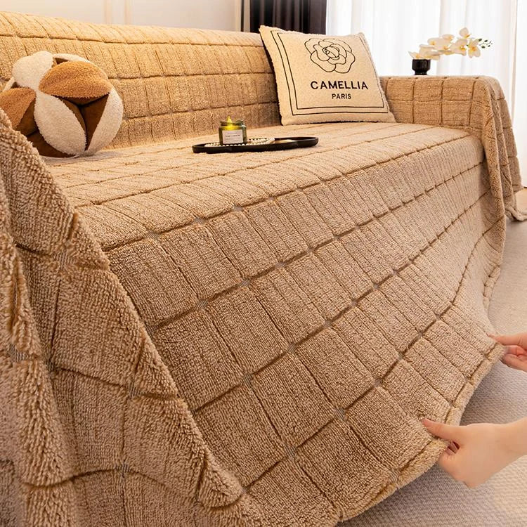 Cozy Plaid Fleece One-Piece Couch Cover – gsft-9141 main image Imagen principal del producto