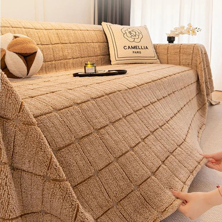 Cozy Plaid Fleece One-Piece Couch Cover – gsft-9141 detail 5