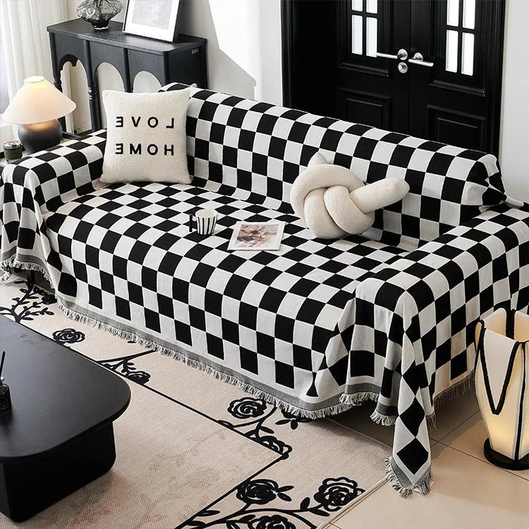 Bold Checkerboard One-Piece Couch Cover – gsft-9143 - gsft-9143-a-BK