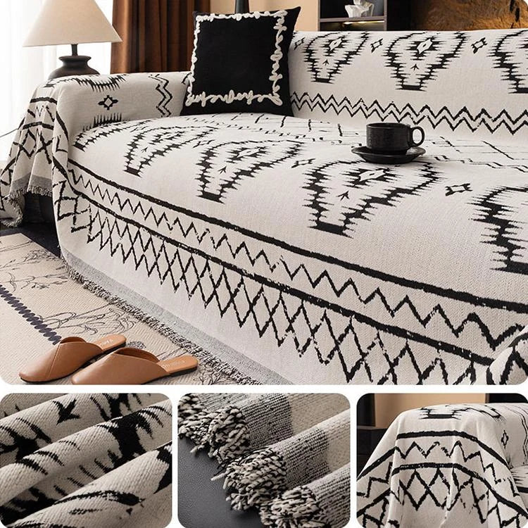Boho Geometric Chenille One-Piece Couch Cover – gsft-9146 - gsft-9146-a-BE