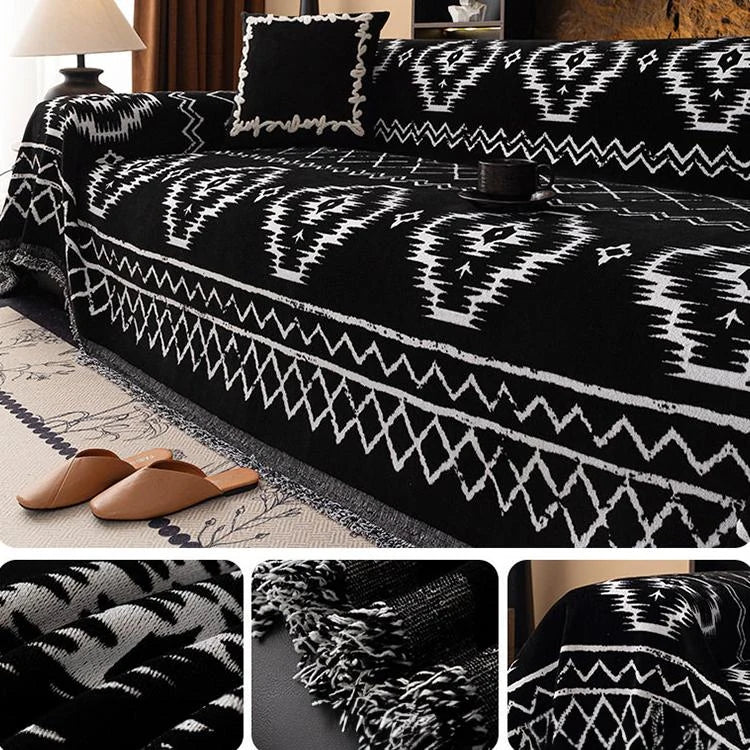 Boho Geometric Chenille One-Piece Couch Cover – gsft-9146 - gsft-9146-a-BK
