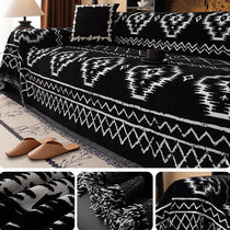 Boho Geometric Chenille One-Piece Couch Cover – gsft-9146 - gsft-9146-a-BK