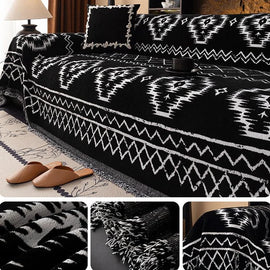 Boho Geometric Chenille One-Piece Couch Cover – gsft-9146 - gsft-9146-a-BK