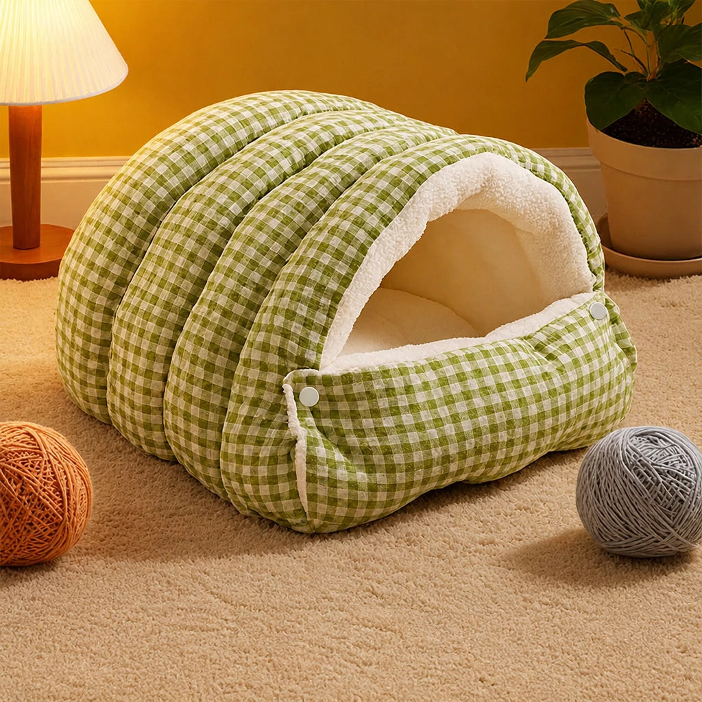 Semi-Enclosed Cat & Small Dog Bed with Removable Cover