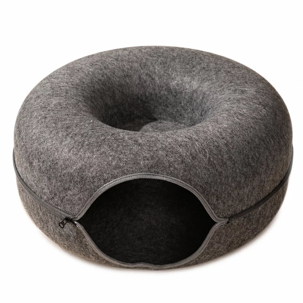 Enclosed Donut Cat Bed with Tunnel