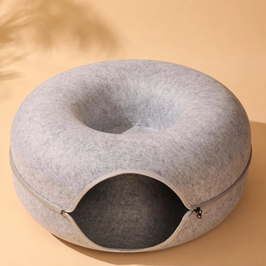 Enclosed Donut Cat Bed with Tunnel