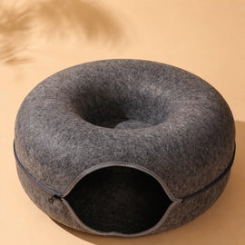 Enclosed Donut Cat Bed with Tunnel