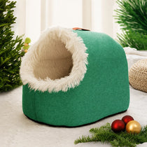 Enclosed Plush Pet Bed with Carry Handle for Cats and Small Dogs