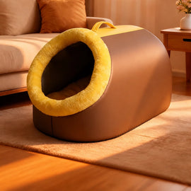 Enclosed Plush Pet Bed for Cats and Small Dogs