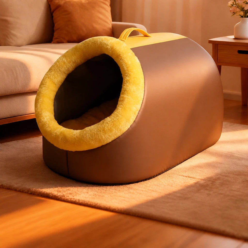 Enclosed Plush Pet Bed for Cats and Small Dogs