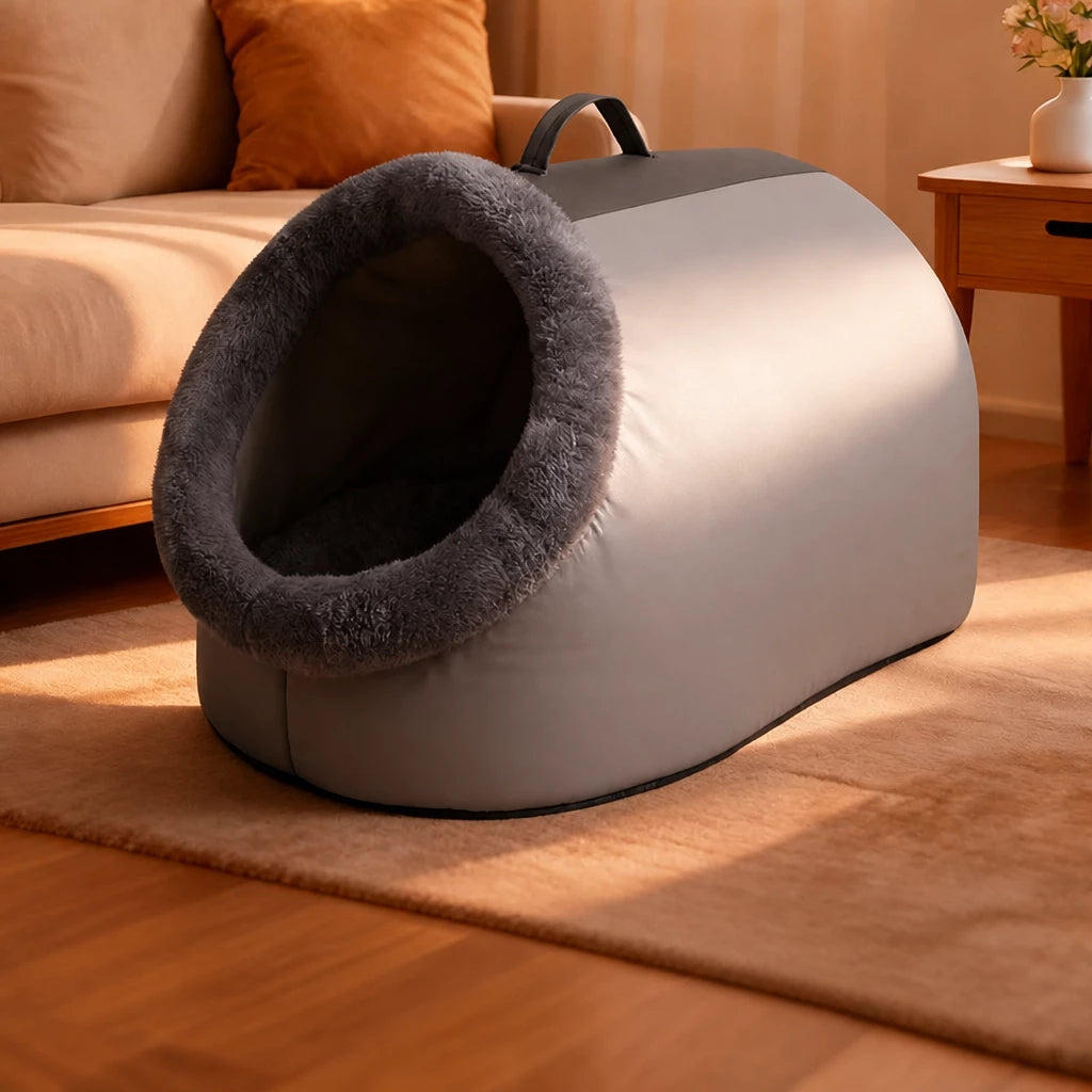 Enclosed Plush Pet Bed for Cats and Small Dogs