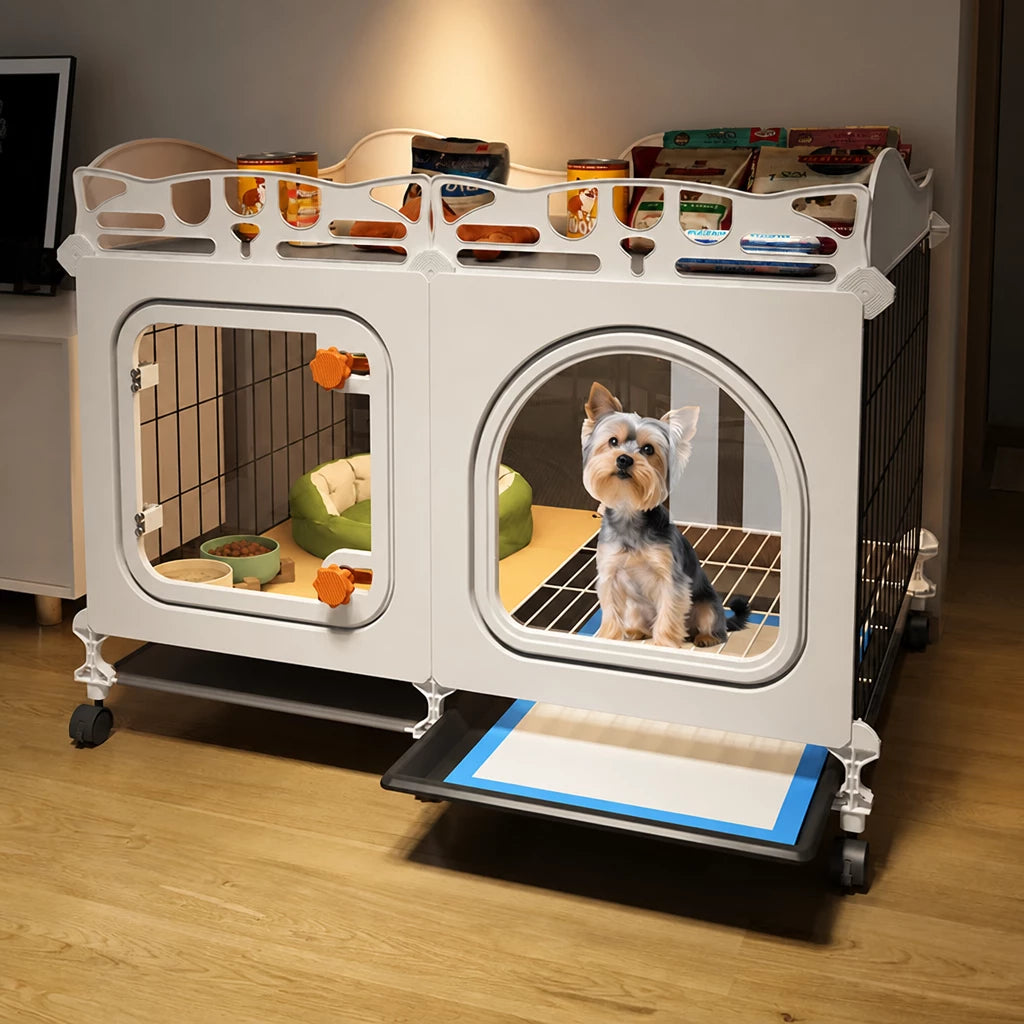 Small Dog Crate with Separate Toilet Area & Storage Pen
