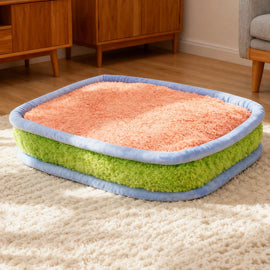 Color-Block Washable Plush Square Pet Bed for Dogs and Cats
