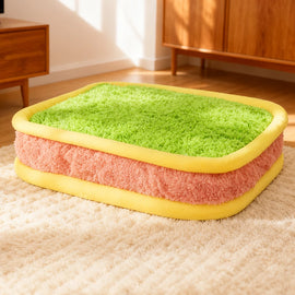 Color-Block Washable Plush Square Pet Bed for Dogs and Cats