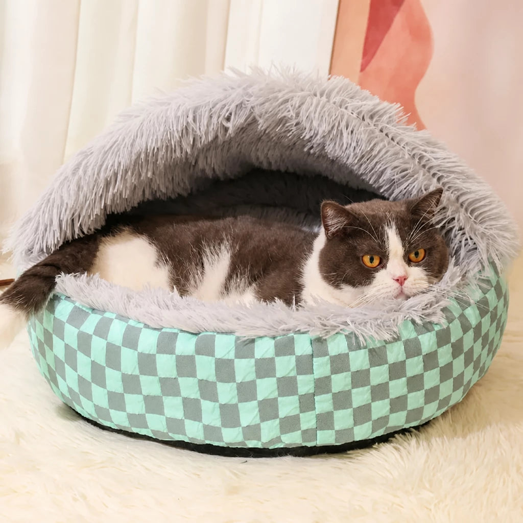Semi-Enclosed Shell-Style Pet Bed for Cats & Dogs