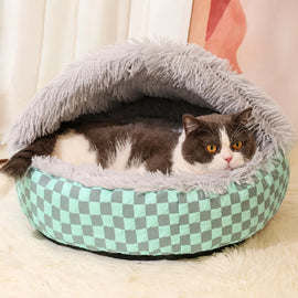Semi-Enclosed Shell-Style Pet Bed for Cats & Dogs