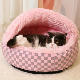 Semi-Enclosed Shell-Style Pet Bed for Cats & Dogs