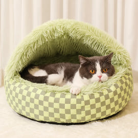 Semi-Enclosed Shell-Style Pet Bed for Cats & Dogs