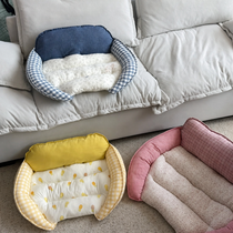Curved Sofa Pet Bed with Padded Headrest and Bolsters