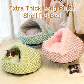 Semi-Enclosed Shell-Style Pet Bed for Cats & Dogs