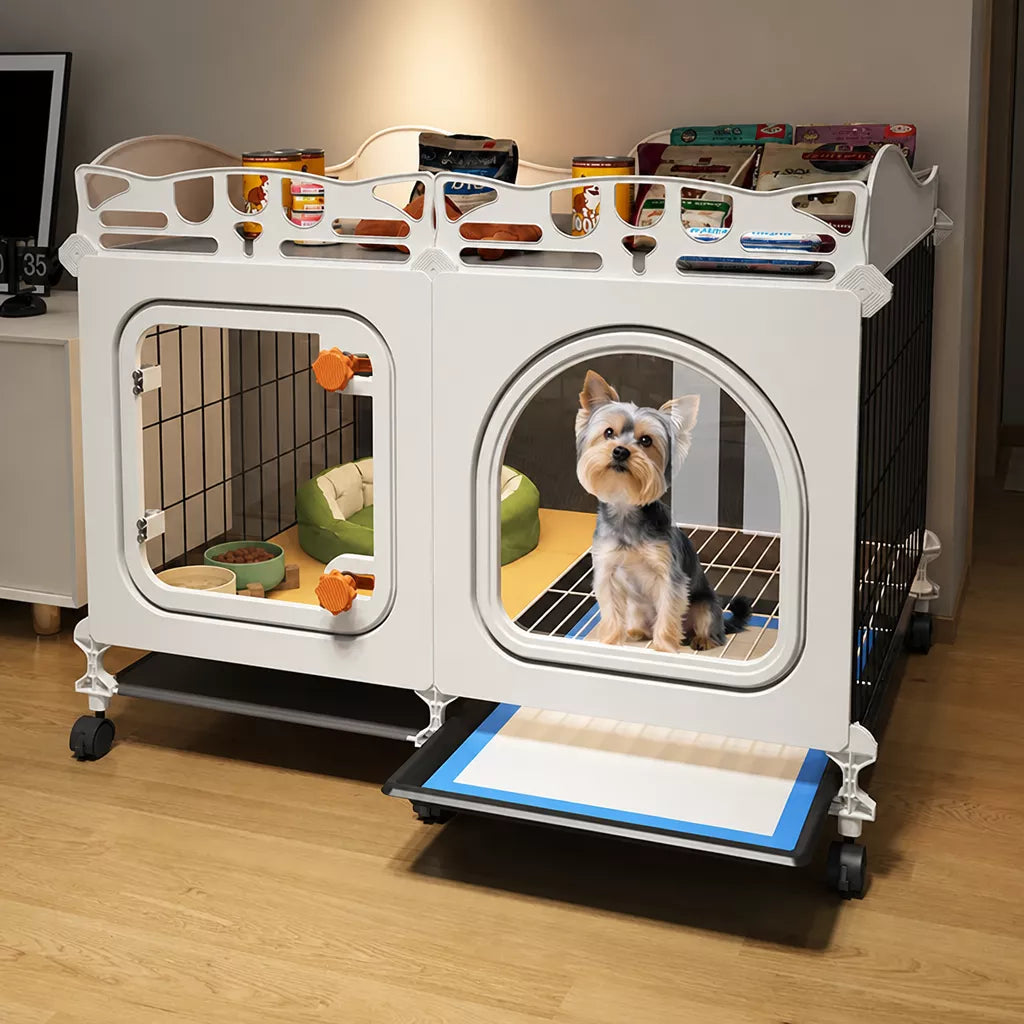Small Dog Crate with Separate Toilet Area & Storage Pen