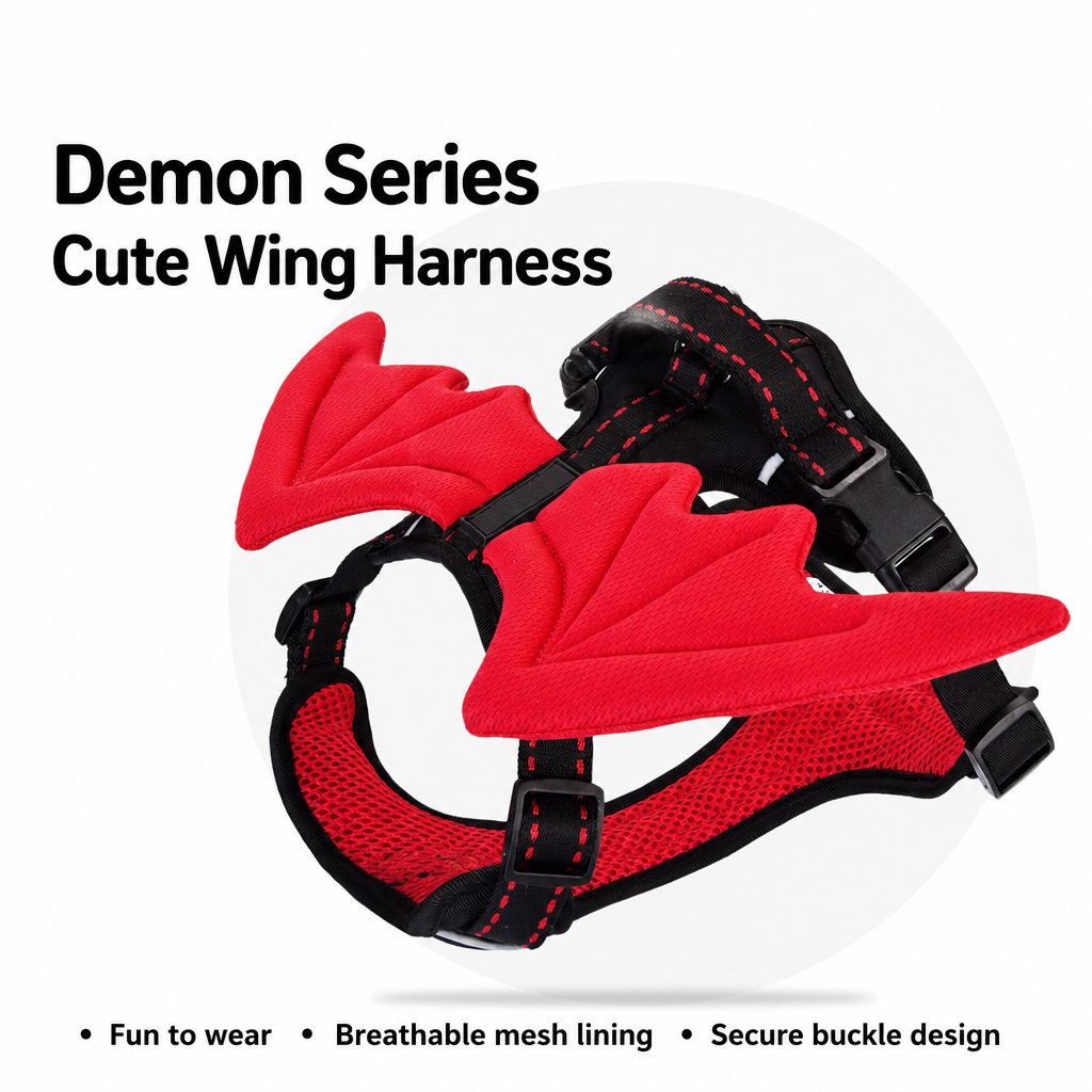 Breathable Demon & Angel Wing Dog Harness with Optional Leash